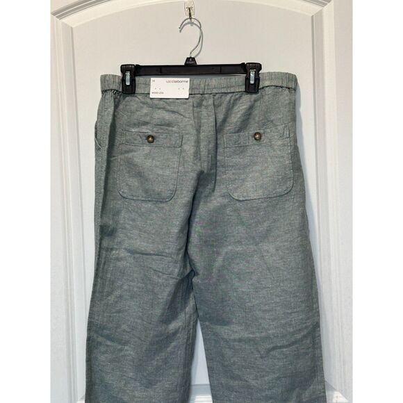 NWT Liz Claiborne Wide Leg Linen Blend Pants Dark Forest Green Size Small - Picture 4 of 9